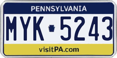 PA license plate MYK5243