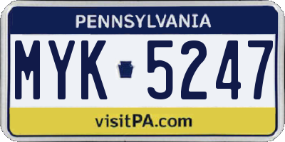PA license plate MYK5247