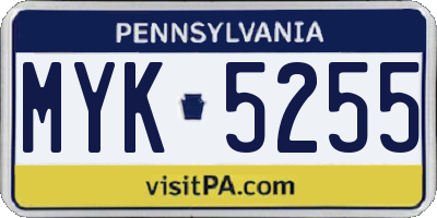 PA license plate MYK5255