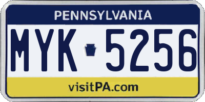 PA license plate MYK5256