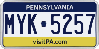 PA license plate MYK5257