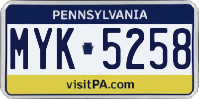 PA license plate MYK5258