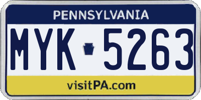 PA license plate MYK5263