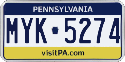 PA license plate MYK5274