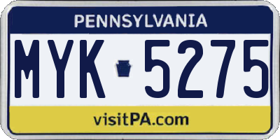 PA license plate MYK5275