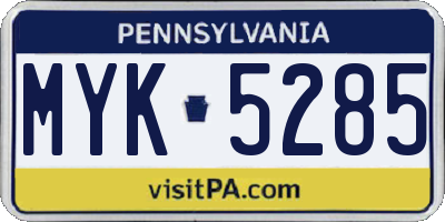 PA license plate MYK5285