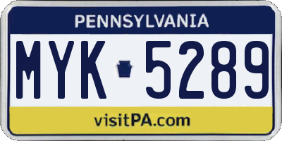 PA license plate MYK5289