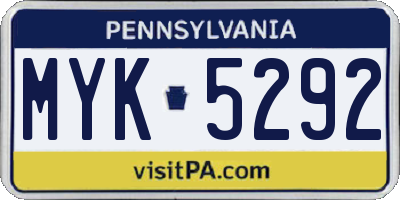 PA license plate MYK5292