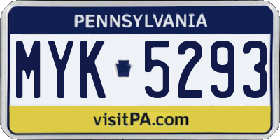 PA license plate MYK5293