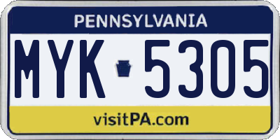 PA license plate MYK5305