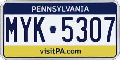 PA license plate MYK5307