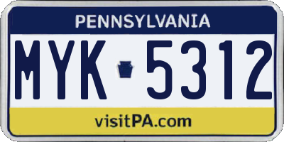 PA license plate MYK5312