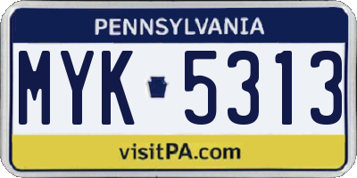 PA license plate MYK5313