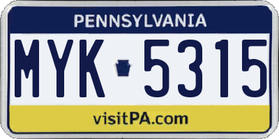 PA license plate MYK5315