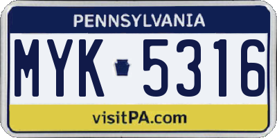 PA license plate MYK5316
