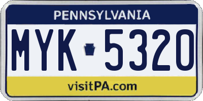 PA license plate MYK5320