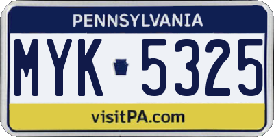 PA license plate MYK5325
