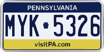 PA license plate MYK5326