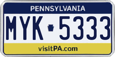 PA license plate MYK5333