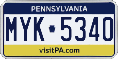 PA license plate MYK5340