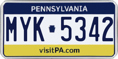 PA license plate MYK5342