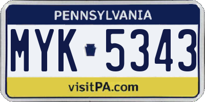 PA license plate MYK5343