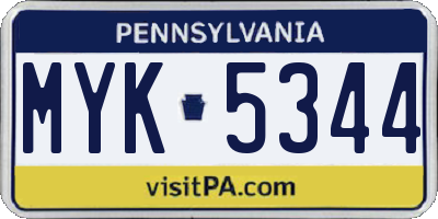 PA license plate MYK5344