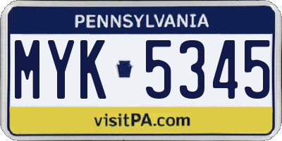 PA license plate MYK5345