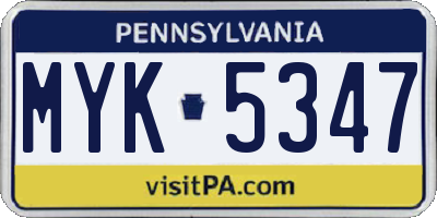 PA license plate MYK5347