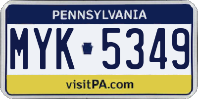 PA license plate MYK5349