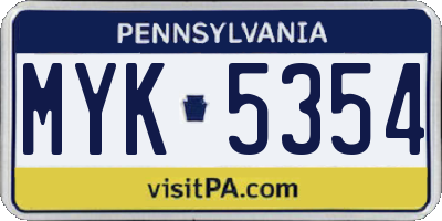 PA license plate MYK5354