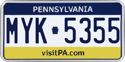 PA license plate MYK5355