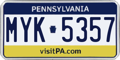PA license plate MYK5357