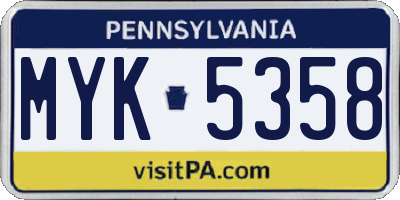 PA license plate MYK5358