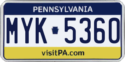 PA license plate MYK5360