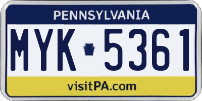 PA license plate MYK5361