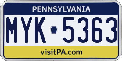 PA license plate MYK5363