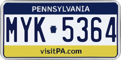 PA license plate MYK5364