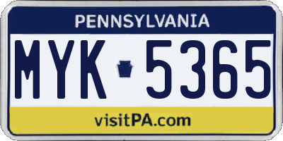 PA license plate MYK5365