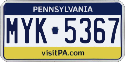 PA license plate MYK5367