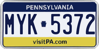 PA license plate MYK5372