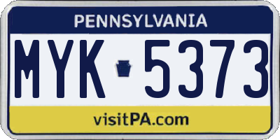 PA license plate MYK5373
