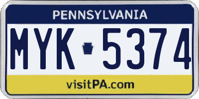 PA license plate MYK5374