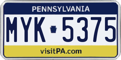 PA license plate MYK5375