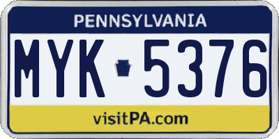PA license plate MYK5376