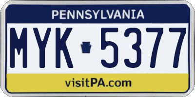 PA license plate MYK5377
