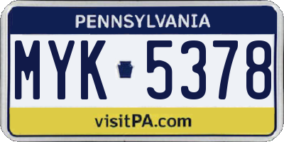 PA license plate MYK5378