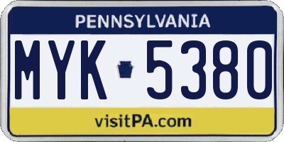 PA license plate MYK5380