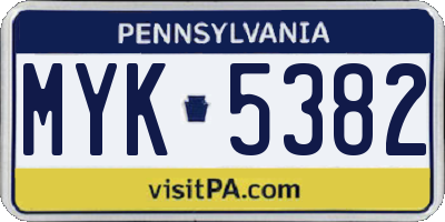 PA license plate MYK5382