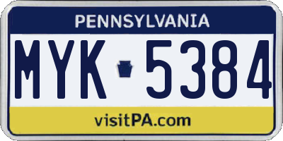 PA license plate MYK5384